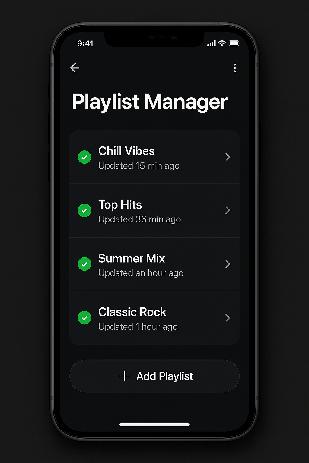 Mobiele interface van LivePlaylists met actuele tracks